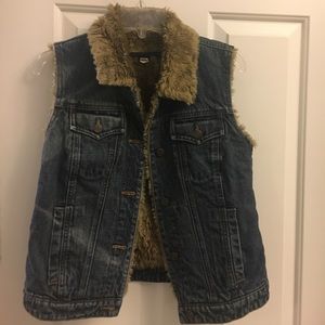 Vintage Gap denim vest with faux fur